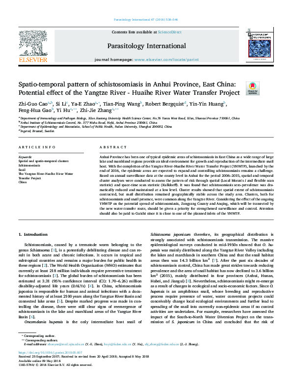 Pdf Spatio Temporal Pattern Of Schistosomiasis In Anhui Province