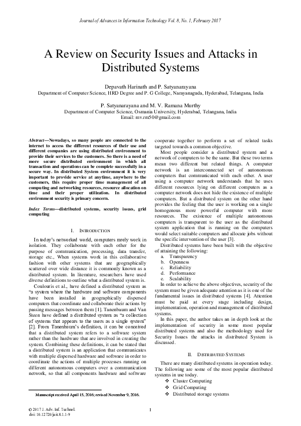 (PDF) A Review on Security Issues and Attacks in Distributed Systems
