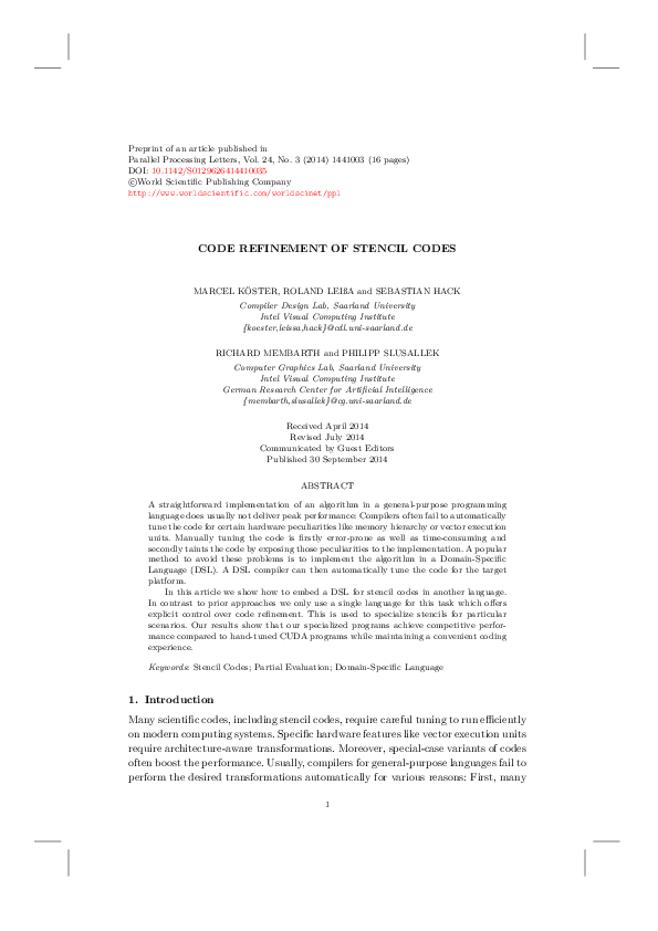 (PDF) Code Refinement of Stencil Codes Jemal Hussien Academia.edu