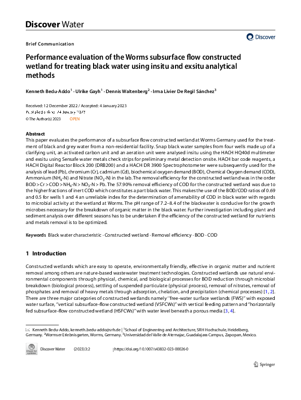 (PDF) Performance evaluation of the Worms subsurface flow constructed ...
