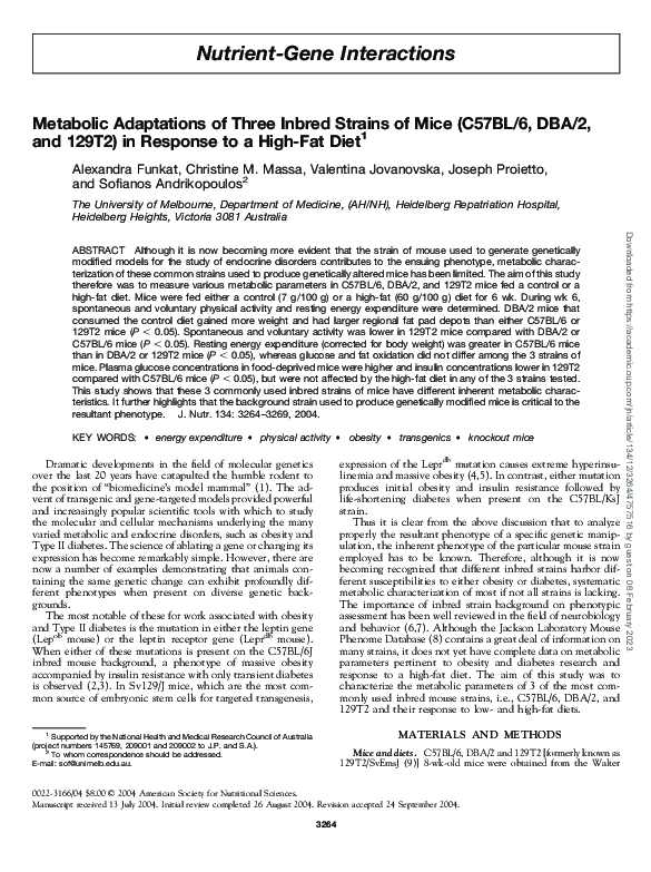 (PDF) Metabolic Adaptations of Three Inbred Strains of Mice (C57BL/6 ...