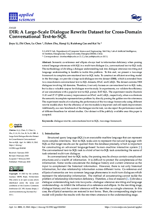 (PDF) DIR: A Large-Scale Dialogue Rewrite Dataset for Cross-Domain ...