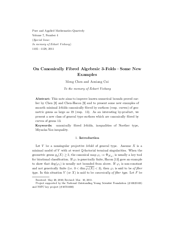 (PDF) On Canonically Fibred Algebraic 3-Folds - Some New Examples