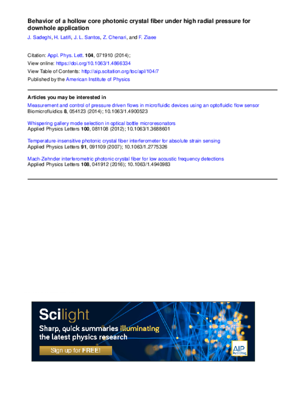 (PDF) Behavior of a hollow core photonic crystal fiber under high ...