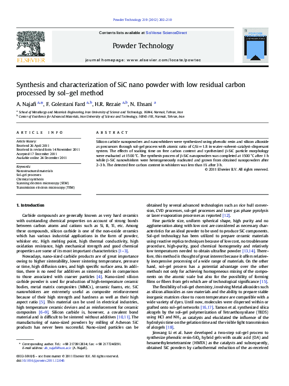 (PDF) Synthesis and characterization of SiC nano powder with low ...