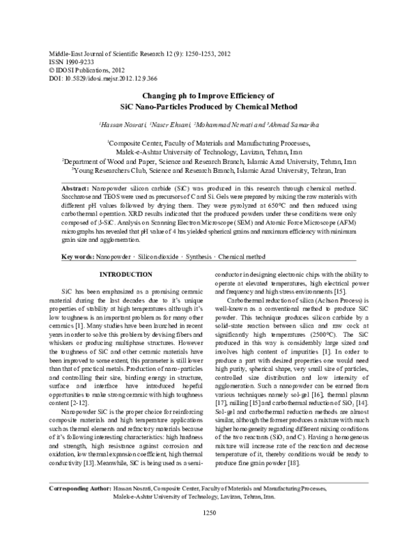 (PDF) Changing ph to Improve Efficiency of SiC Nano-Particles Produced ...