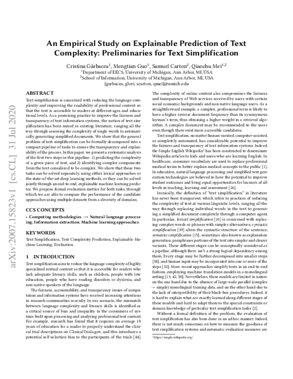 (PDF) An Empirical Study on Explainable Prediction of Text Complexity ...