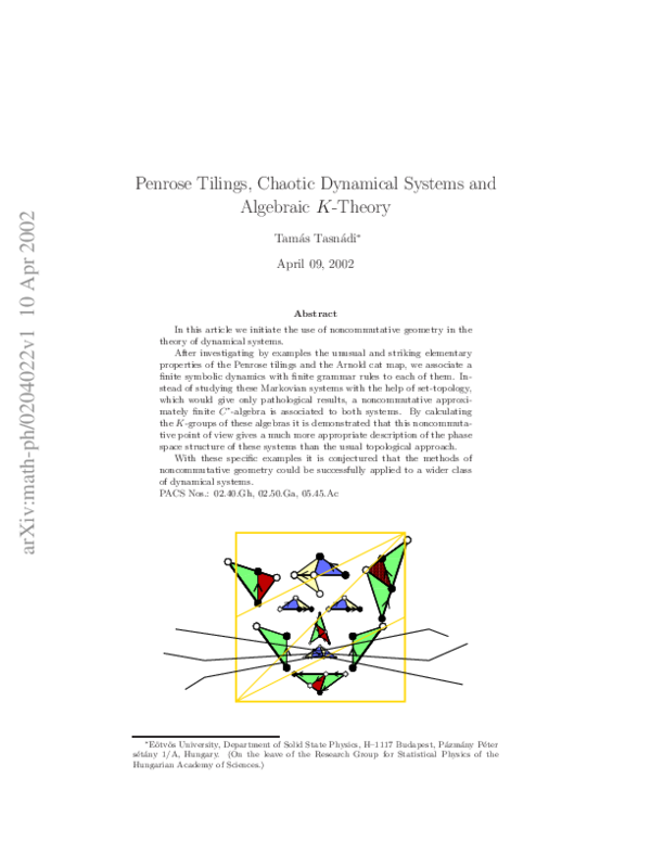 (PDF) Penrose Tilings, Chaotic Dynamical Systems and Algebraic K-Theory