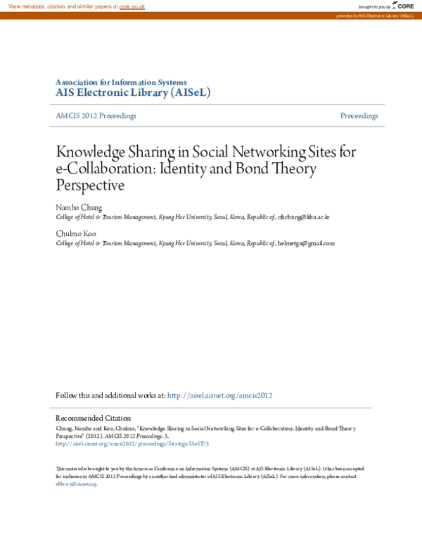 (PDF) Knowledge Sharing in Social Networking Sites for e-Collaboration ...