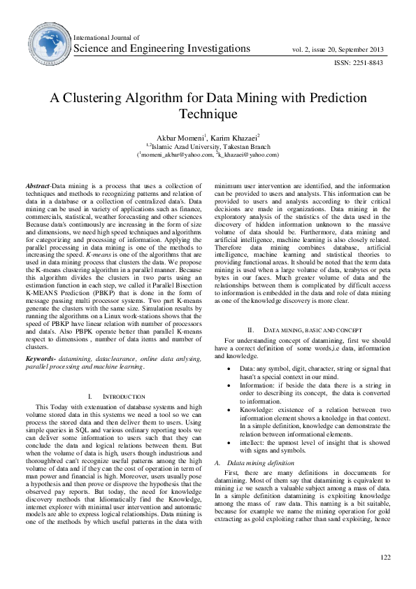 (PDF) A Clustering Algorithm for Data Mining with Prediction Technique