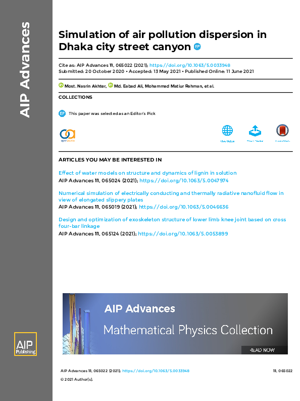 (PDF) Simulation of air pollution dispersion in Dhaka city street canyon