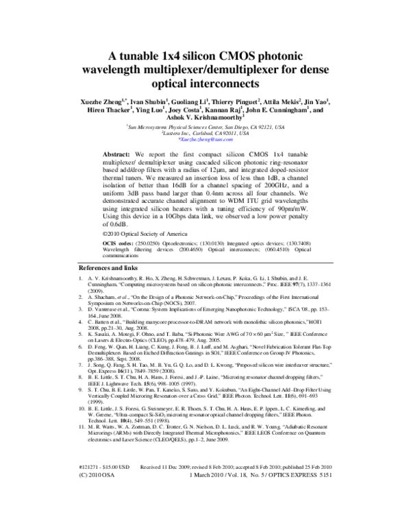 (PDF) A tunable 1x4 silicon CMOS photonic wavelength multiplexer ...