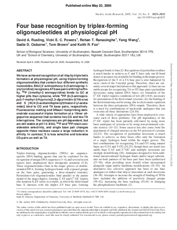 (PDF) Four base recognition by triplex-forming oligonucleotides at ...
