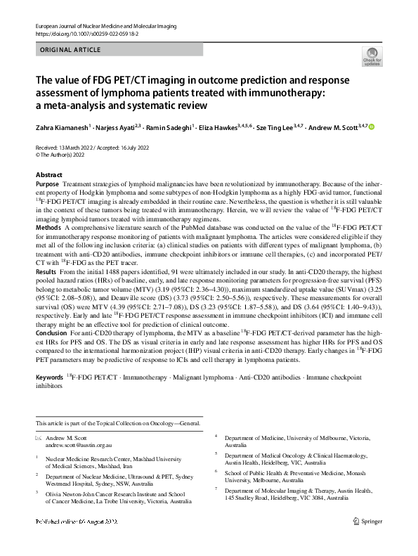 (PDF) The value of FDG PET/CT imaging in outcome prediction and ...