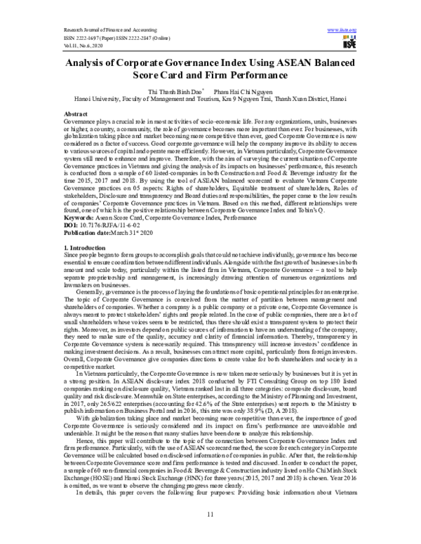 (PDF) Analysis of Corporate Governance Index Using ASEAN Balanced Score ...