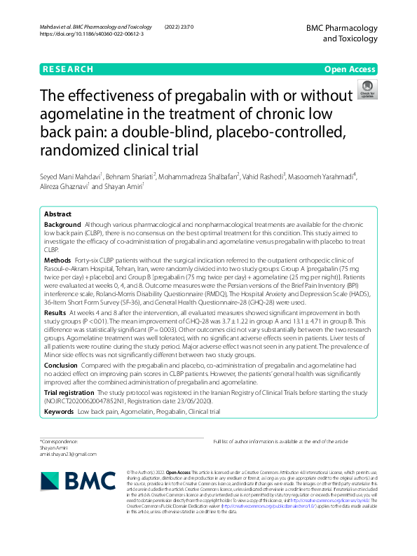 (PDF) The effectiveness of pregabalin with or without agomelatine in ...