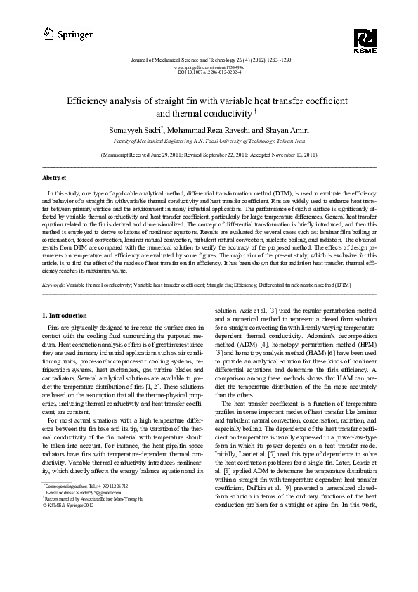 (PDF) Efficiency analysis of straight fin with variable heat transfer ...