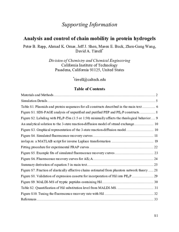 (PDF) Analysis and Control of Chain Mobility in Protein Hydrogels