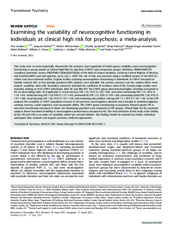 (PDF) Examining the variability of neurocognitive functioning in ...
