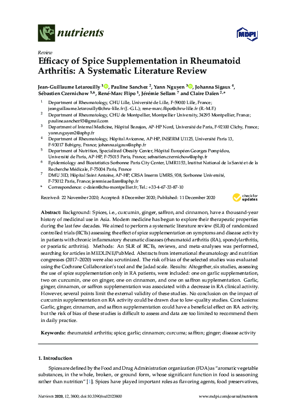 (PDF) Efficacy of Spice Supplementation in Rheumatoid Arthritis: A ...