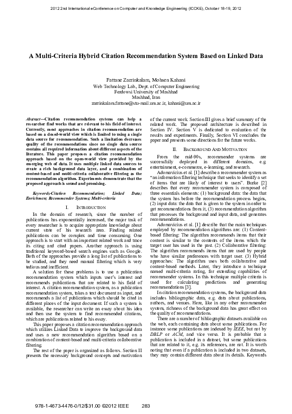 (PDF) A multi-criteria hybrid citation recommendation system based on ...