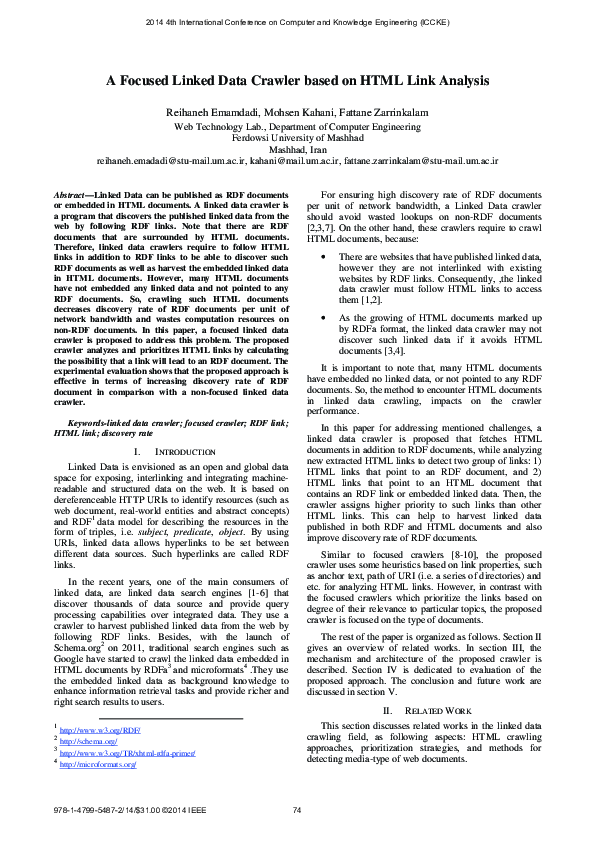 (PDF) A focused linked data crawler based on HTML link analysis