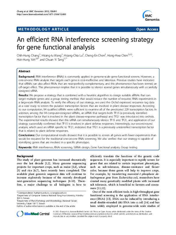 (PDF) An efficient RNA interference screening strategy for gene ...