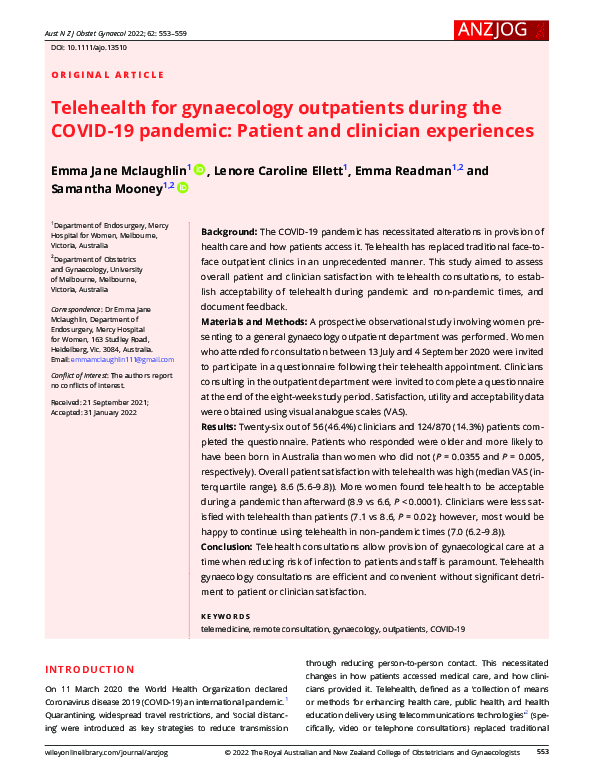 (PDF) Telehealth for gynaecology outpatients during the COVID‐19