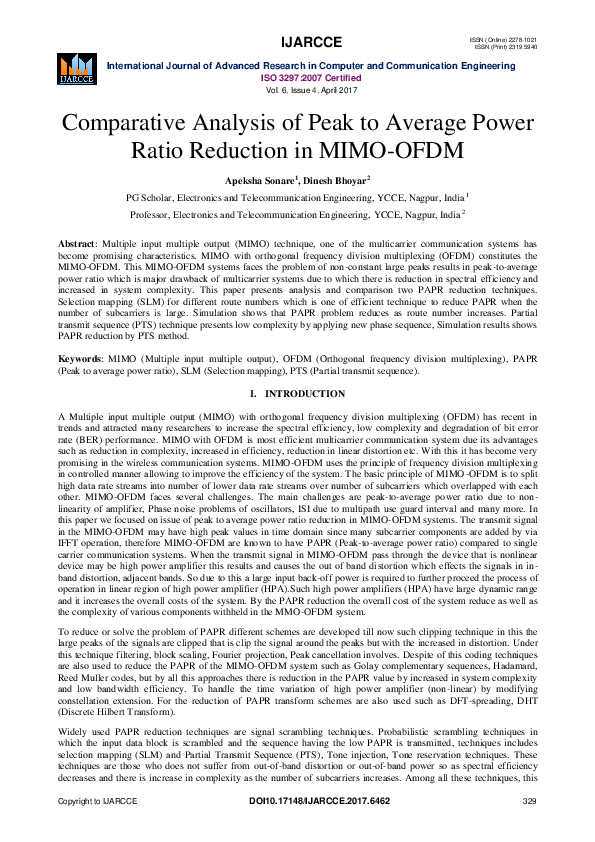 (PDF) Comparative Analysis of Peak to Average Power Ratio Reduction in ...