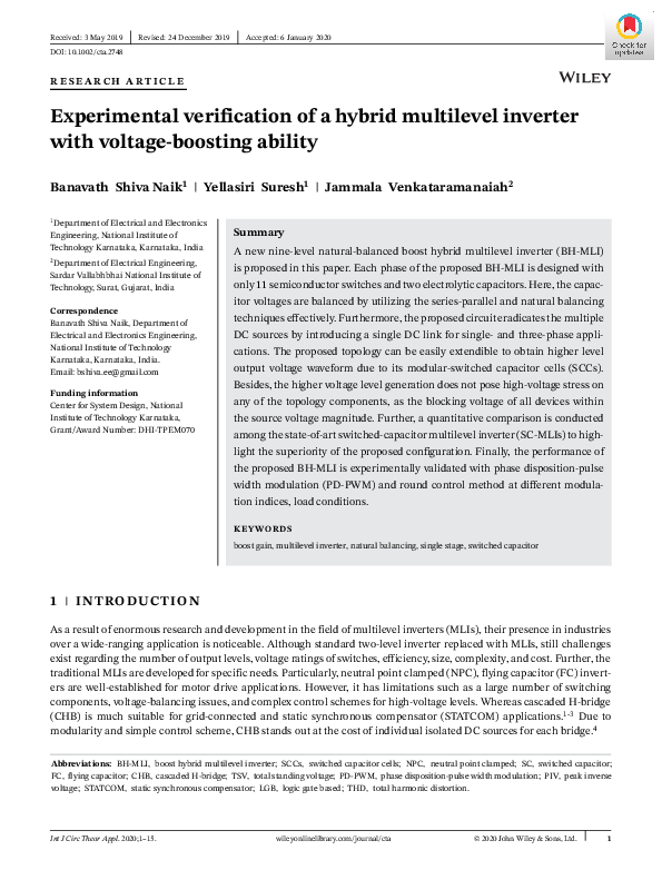 (PDF) Experimental verification of a hybrid multilevel inverter with ...