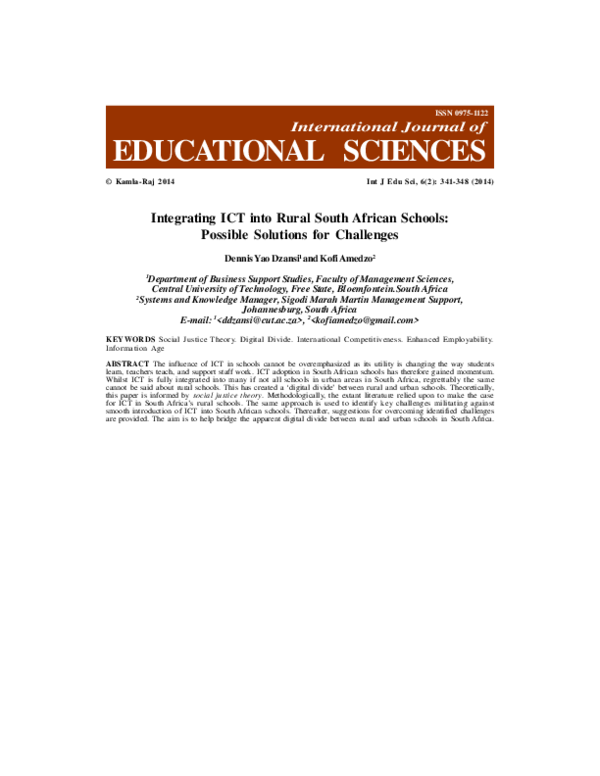 (PDF) Integrating ICT into Rural South African Schools: Possible ...