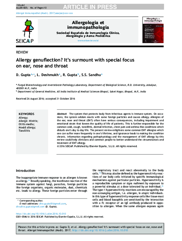 (PDF) Allergy genuflection? It's surmount with special focus on ear ...