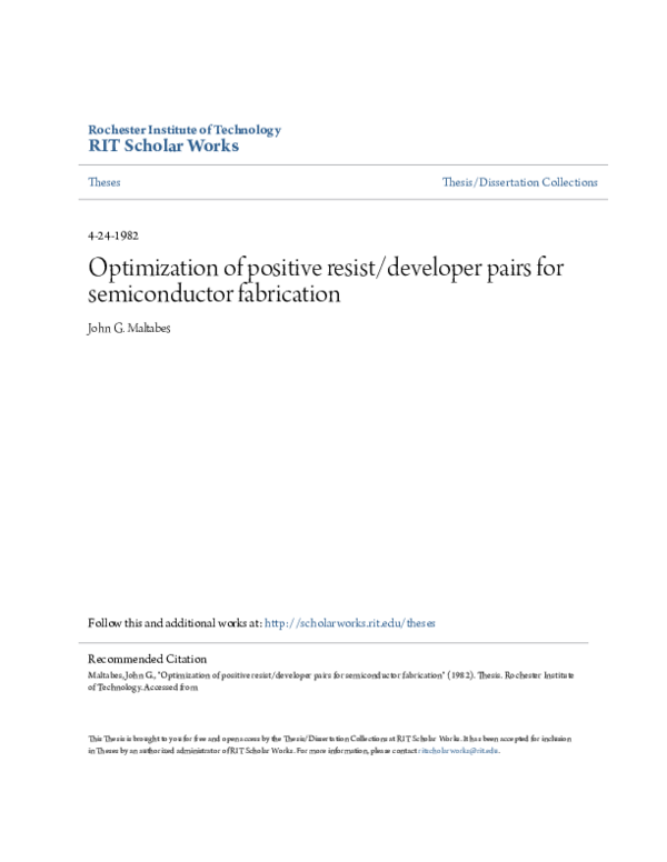 (PDF) Optimization of positive resist/developer pairs for semiconductor ...