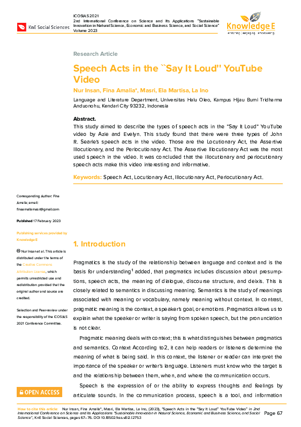 (PDF) Speech Acts in the ``Say It Loud'' YouTube Video
