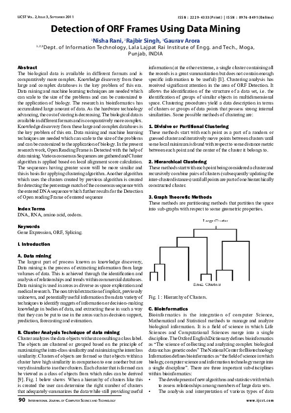 (PDF) Detection of ORF Frames Using Data Mining
