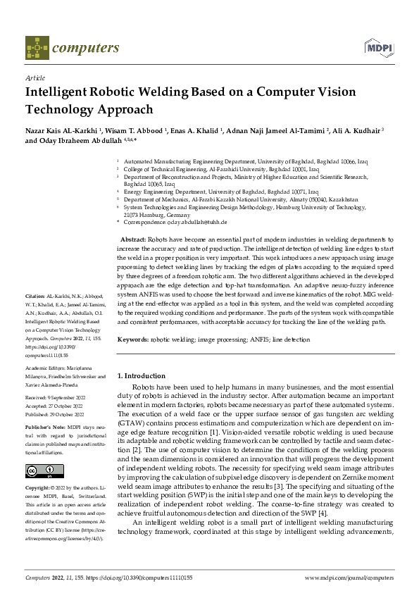 (PDF) Intelligent Robotic Welding Based on a Computer Vision Technology ...