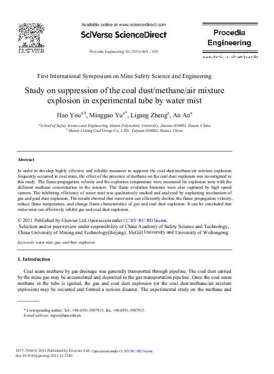 (PDF) Study on Suppression of the Coal Dust/Methane/Air Mixture ...
