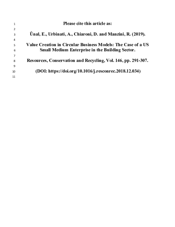(PDF) Value Creation in Circular Business Models: The case of a US ...