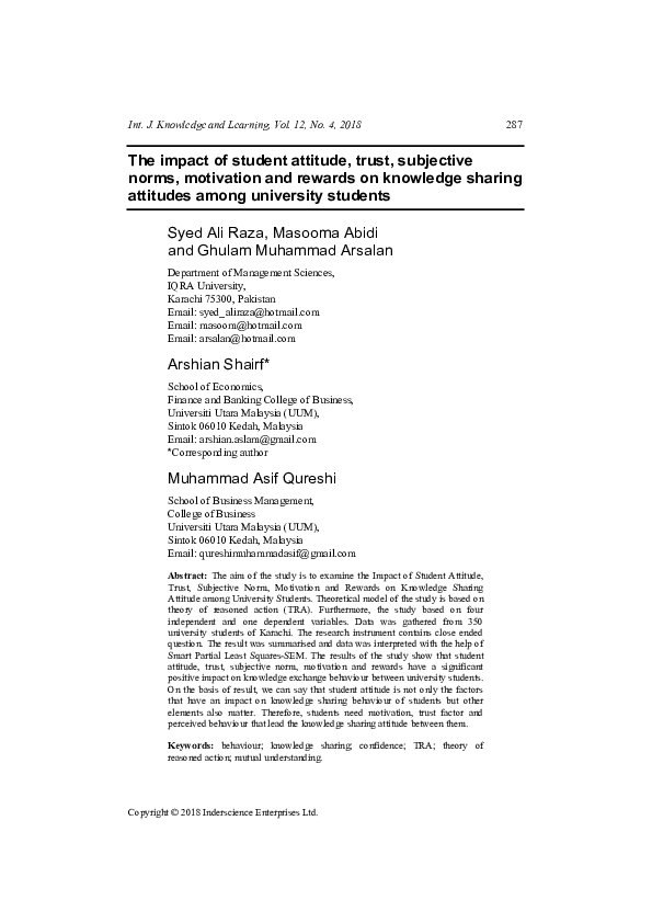 (PDF) The impact of student attitude, trust, subjective norms ...