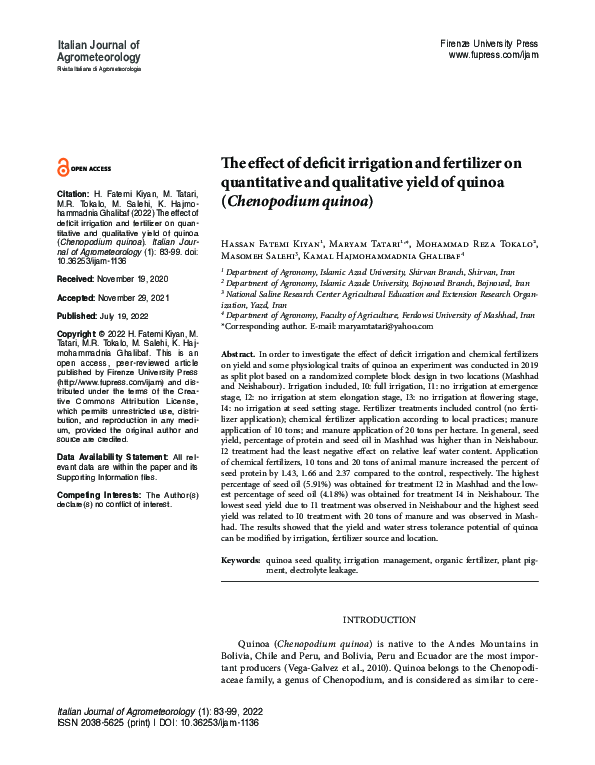 (PDF) The effect of deficit irrigation and fertilizer on quantitative ...