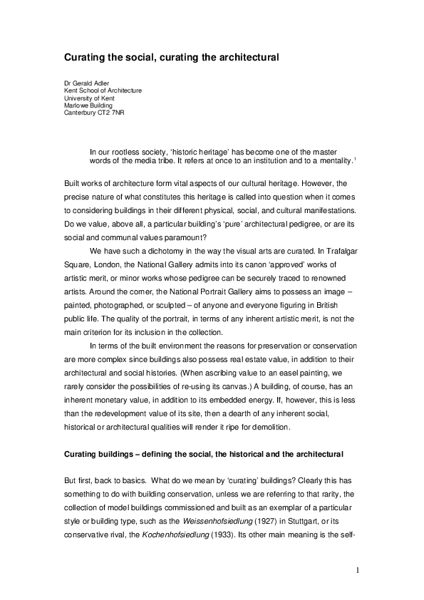 (PDF) Curating the social, curating the architectural