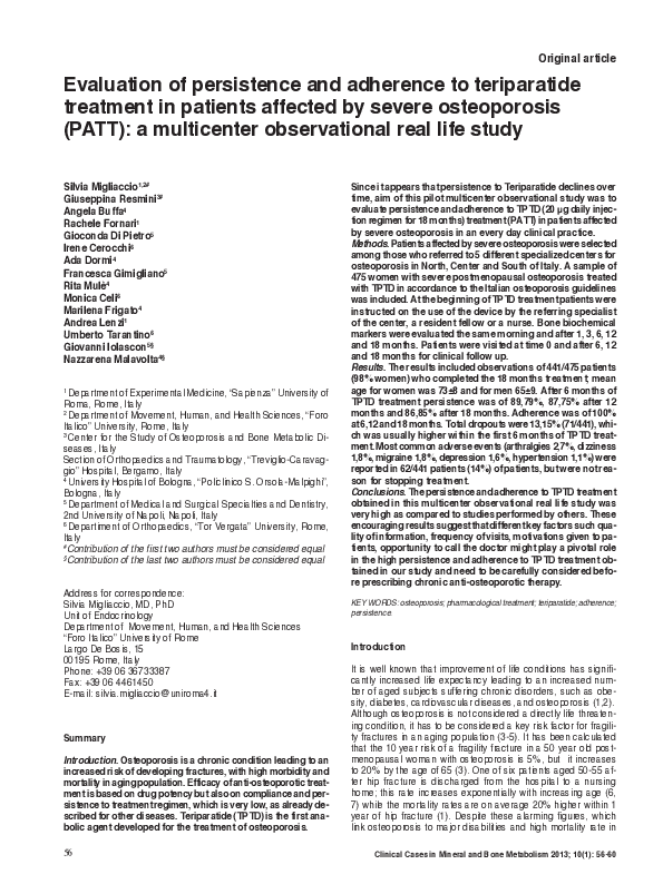(PDF) Evaluation of persistence and adherence to teriparatide treatment ...
