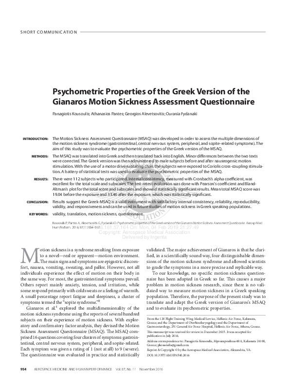 (PDF) Psychometric Properties of the Greek Version of the Gianaros