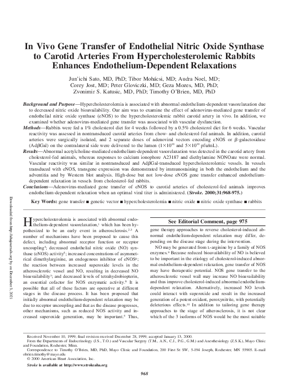 (PDF) In vivo gene transfer of endothelial nitric oxide synthase to ...