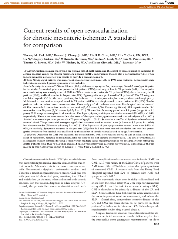 (PDF) Current results of open revascularization for chronic mesenteric ...