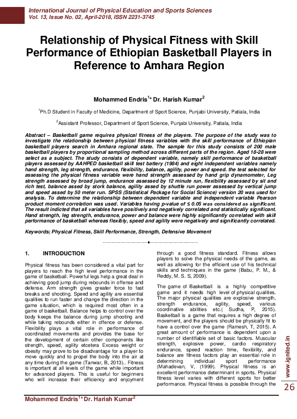 (PDF) Relationship of Physical Fitness With Skill Performance of