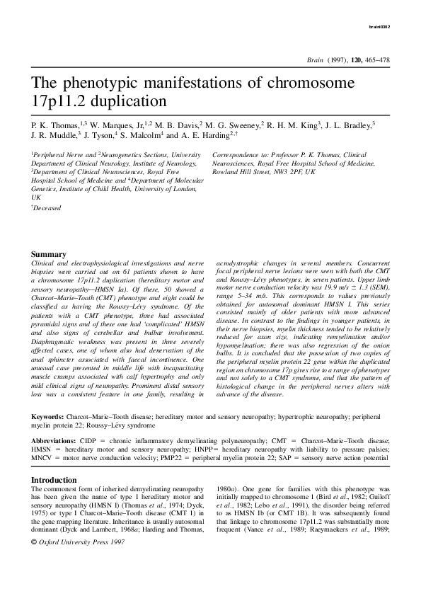 (PDF) The phenotypic manifestations of chromosome 17p11.2 duplication