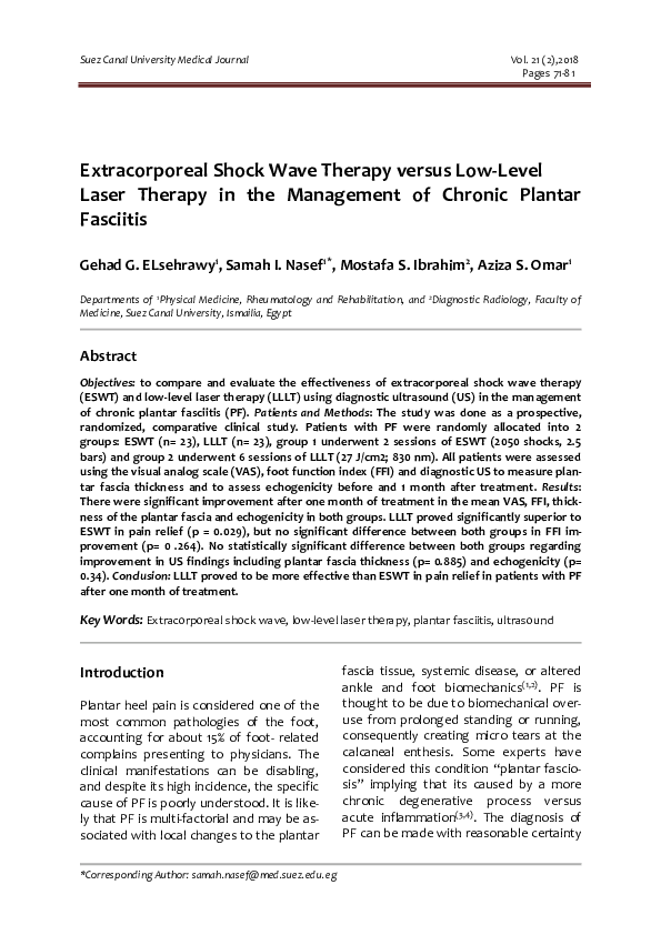 (PDF) Extracorporeal Shock Wave Therapy versus Low-Level Laser Therapy ...