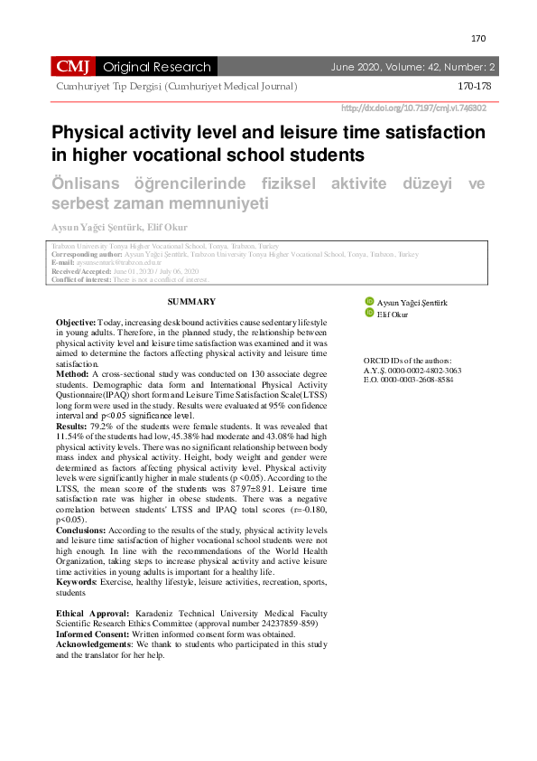 (PDF) Physical activity level and leisure time satisfaction in higher ...