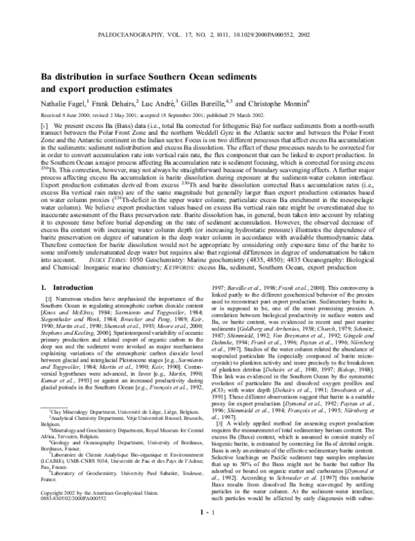 (PDF) Ba distribution in surface Southern Ocean sediments and export
